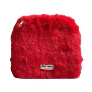 Miu Miu Faux Fur Cosmetics Pouch - Red